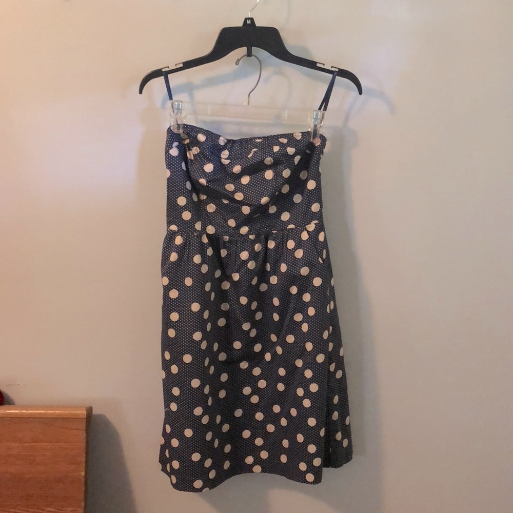 Strapless, polka dot dress